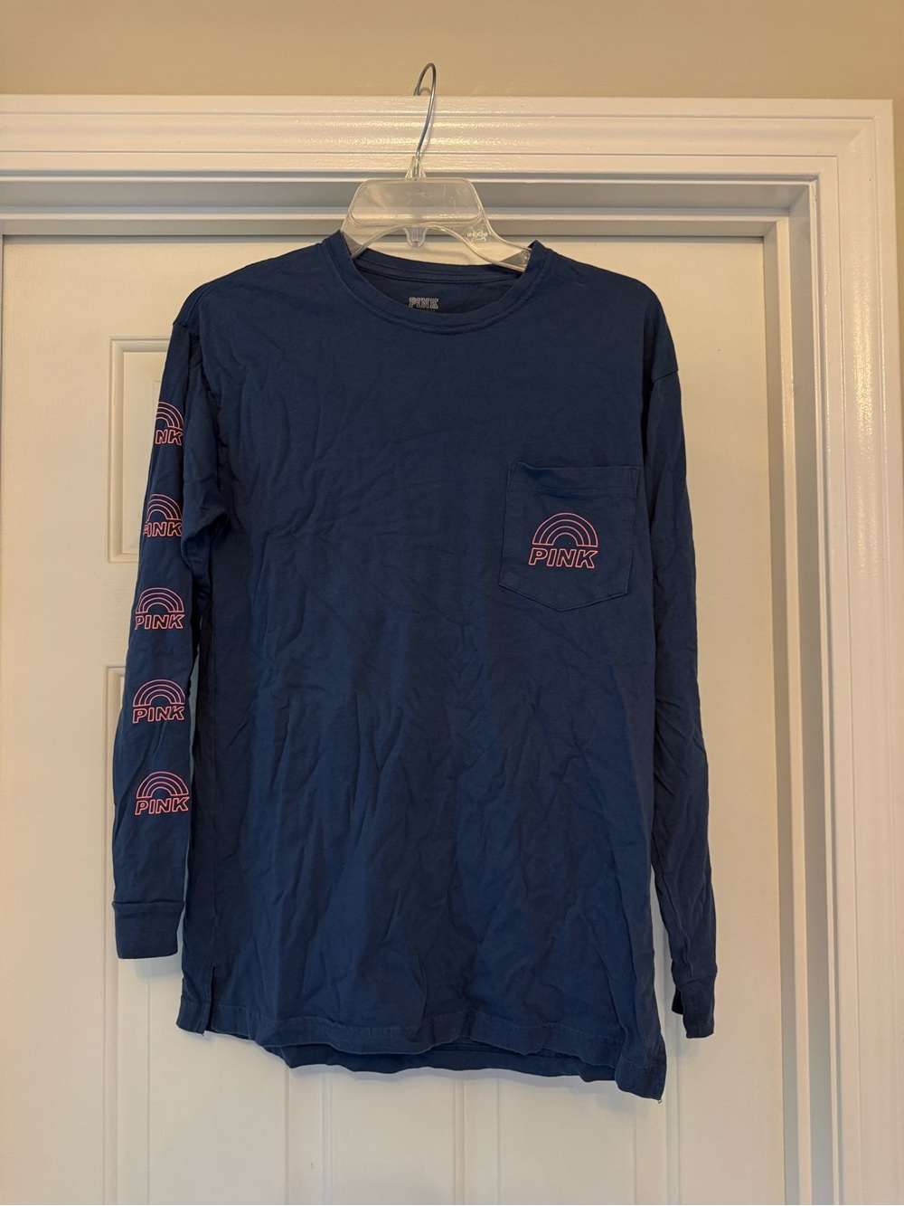 PINK Victoria's Secret Navy Long-Sleeve Campus Pocket Tee